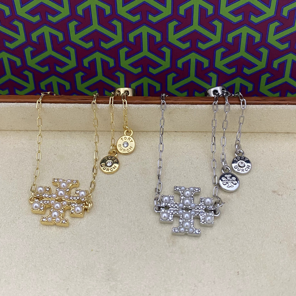 Tory Burch Pearl Rhinestone Letter Bracelet